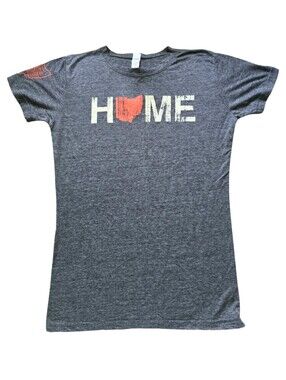 Ohio HOME Graphic Tee Be Ohio Proud Charcoal Orange Distressed Medium